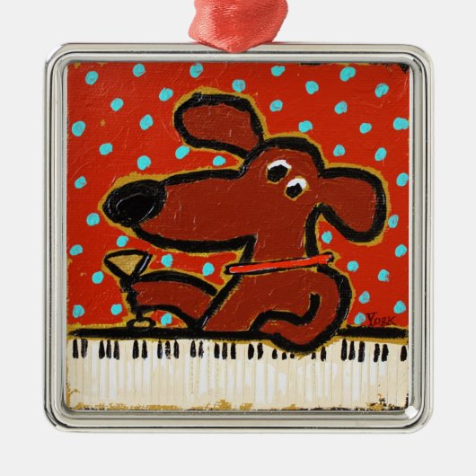 hond met piano- en martini-sieroog metalen ornament (Voorkant)