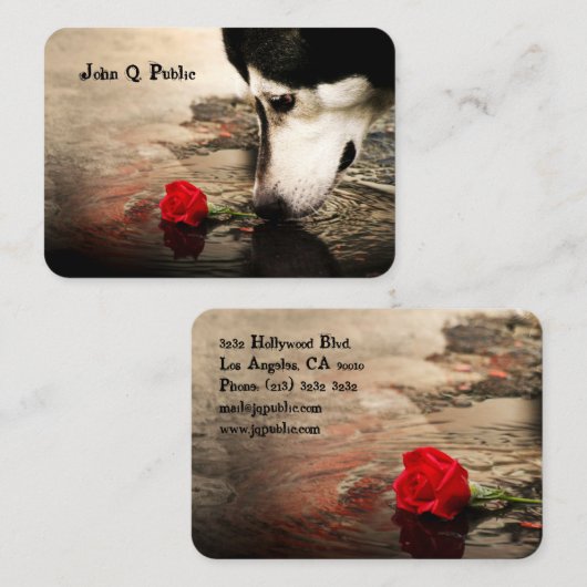 Hond met rode roos visitekaartje (Voorkant / Achterkant)