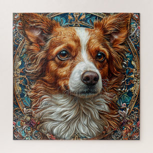 Hond met Sierlijke Decoratieve Achtergrond Legpuzzel