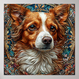 Hond met Sierlijke Decoratieve Achtergrond Poster