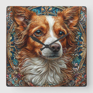 Hond met Sierlijke Decoratieve Achtergrond Vierkante Klok