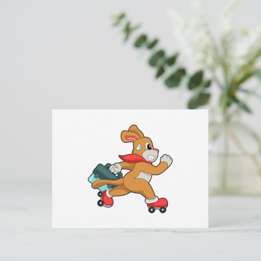 Hond met skeelers briefkaart (Staand voorkant)