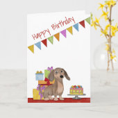 Hond met taart en cadeaus Verjaardag Kaart (Gele Bloem)