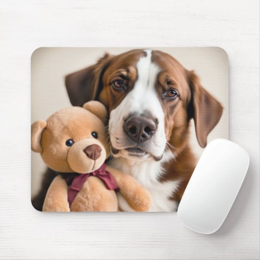 Hond met teddybeer muismat (Met muis)
