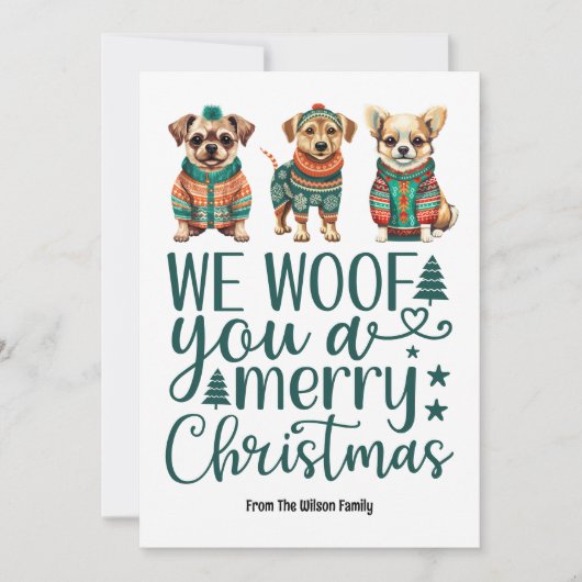 Hond met trui | Wij wensen u een vrolijk kerstfees Feestdagenkaart (Voorkant)