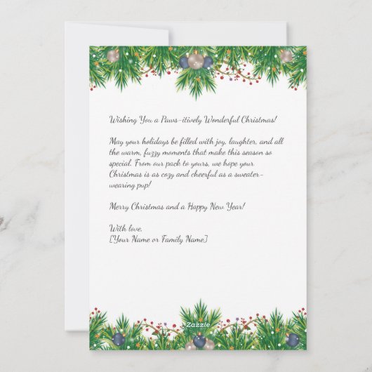 Hond met trui | Wij wensen u een vrolijk kerstfees Feestdagenkaart (Achterkant)