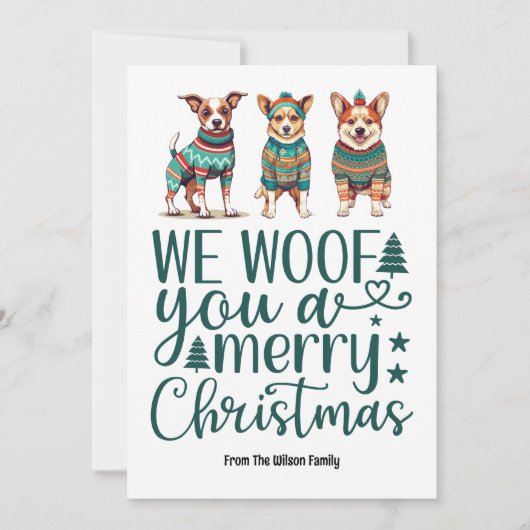 Hond met trui | Wij wensen u een vrolijk kerstfees Feestdagenkaart (Voorkant)