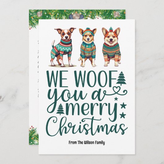 Hond met trui | Wij wensen u een vrolijk kerstfees Feestdagenkaart (Voorkant / Achterkant)