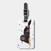 Hond met Vallende paarse Harten Bagagelabel (Voorkant verticaal)