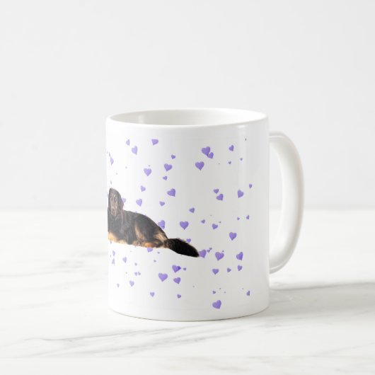 Hond met Vallende paarse Harten Koffiemok (Voorkant rechts)