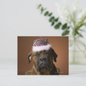 Hond met verjaardagskern op kop briefkaart (Staand voorkant)