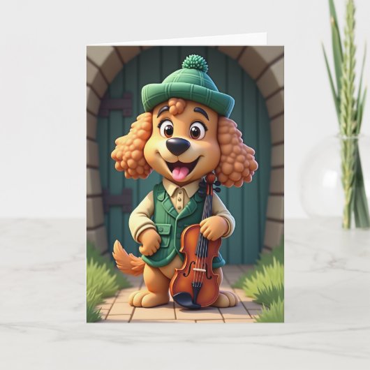 Hond Met Viool Vrolijkheid Kaart (Voorkant)
