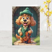 Hond Met Viool Vrolijkheid Kaart (Gele Bloem)