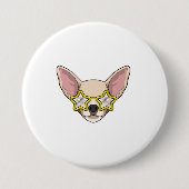 hond met zonnebril ronde button 7,6 cm (Voorkant)