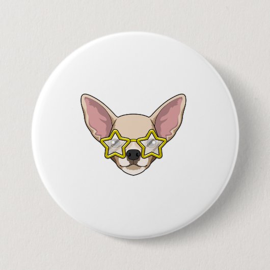 hond met zonnebril ronde button 7,6 cm (Voorkant)