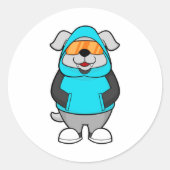 hond met zonnebril ronde sticker (Voorkant)