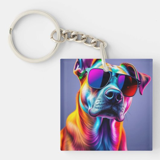 Hond met zonnebril sleutelhanger (voorkant)