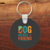 Hond Mijn Beste Vriend Retro Design Sleutelhanger (Voorkant)