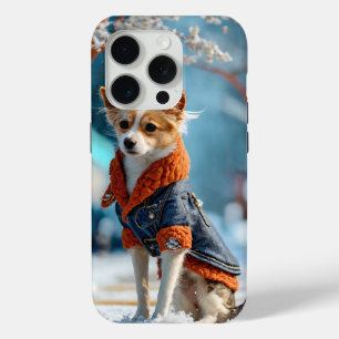 Hond Modeshow – Schattige Cartoon Winter Scene  iPhone 15 Pro Case