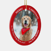 Hond Moeder Aangepaste Foto Rode Kerst Keramisch Ornament (Rechts)