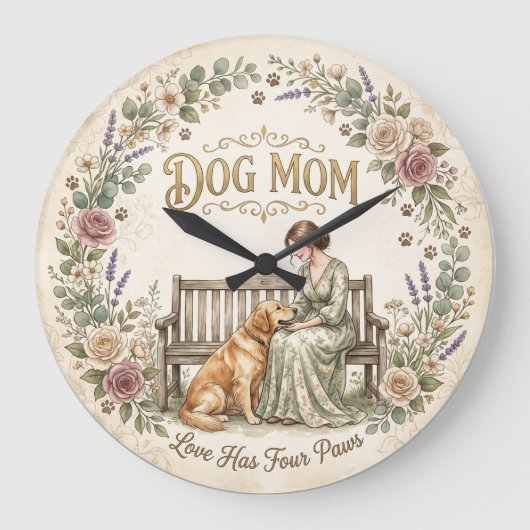 Hond Moeder Bloemen Wandklok (Voorkant)