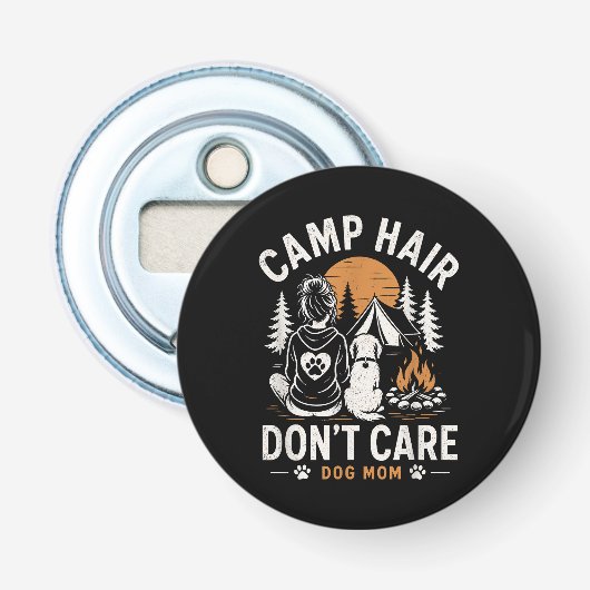 Hond Moeder Camping Buiten Kampvuur Button Flesopener (Voorkant)