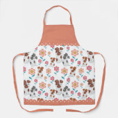Hond moeder en baby, bloesem en rand schort (Voorkant)