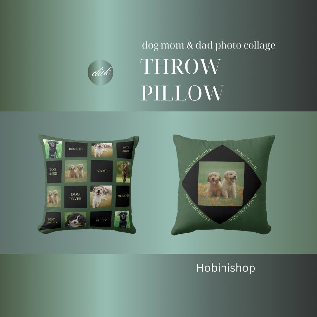 hond moeder foto collage kussen (dog mom & dad photo collage throw pillow)