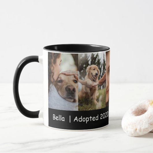 Hond Moeder Foto Collage Met Adoptiejaar Mok (Met donut)