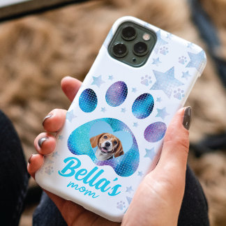 Hond Moeder Foto Custom Blauw Glitter Sterren Case-Mate iPhone Case