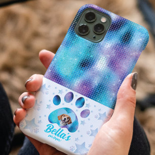 Hond Moeder Foto Custom Blauw Glitter Sterren Case-Mate iPhone Case