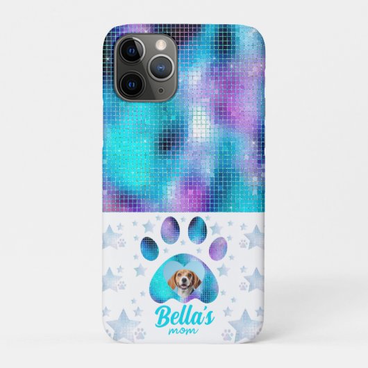 Hond Moeder Foto Custom Blauw Glitter Sterren Case-Mate iPhone Case (Achterkant)