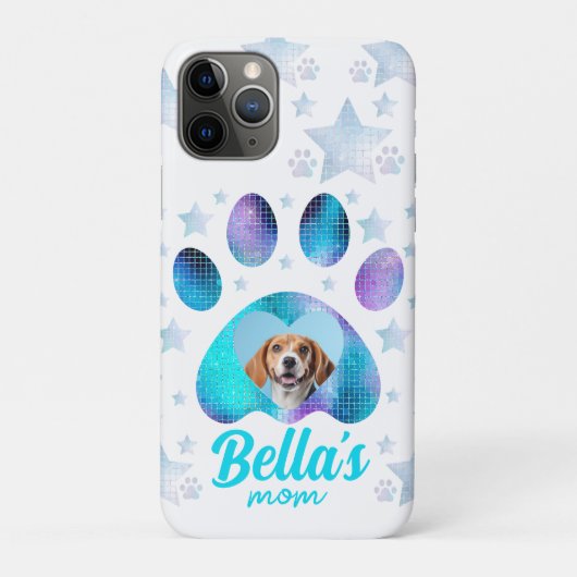 Hond Moeder Foto Custom Blauw Glitter Sterren Case-Mate iPhone Case (Achterkant)