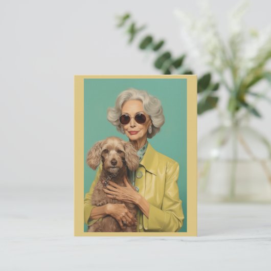 Hond Moeder Gele Mint Groen Briefkaart (Staand voorkant)