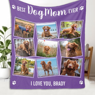 HOND MOEDER Gepersonaliseerd Paarse Pet Photo Coll Fleece Deken
