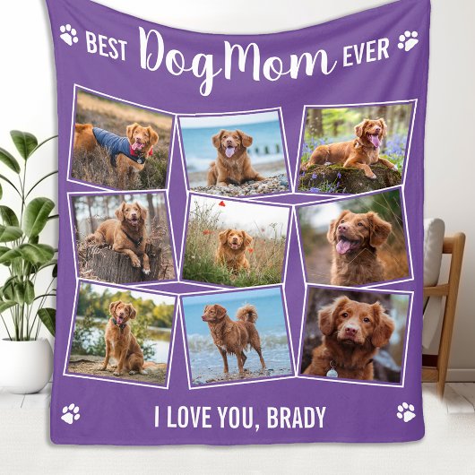HOND MOEDER Gepersonaliseerd Paarse Pet Photo Coll Fleece Deken