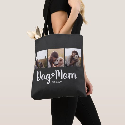 Hond Moeder Gevestigd Script Zwart 3 Foto  Tote Bag (Dichtbij)