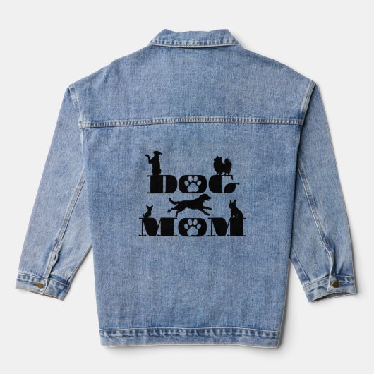 Hond Moeder Hond Silhouet Pootafdruk Schattig Huis Denim Jacket (Achterkant)