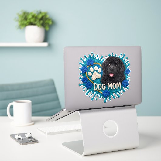 Hond Moeder (Newfie) Breiwerk Sticker (Laptop op bureau)