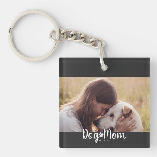 Hond Moeder Opgerichte Script Foto Sleutelhanger (Voorkant)