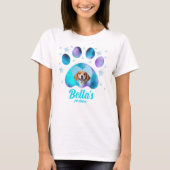 Hond Moeder Poot Custom Foto Blauw Glitter T-shirt (Voorkant)