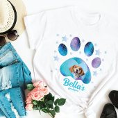 Hond Moeder Poot Custom Foto Blauw Glitter T-shirt