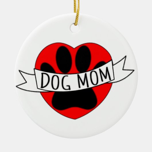 Hond Moeder Poot En Rode Hart Tekening Keramisch Ornament (Voorkant)