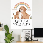Hond Moeder Puppy Eerste Moederdag Pastel Kinderka Poster (Thuiskantoor)