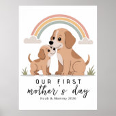 Hond Moeder Puppy Eerste Moederdag Pastel Kinderka Poster (Voorkant)