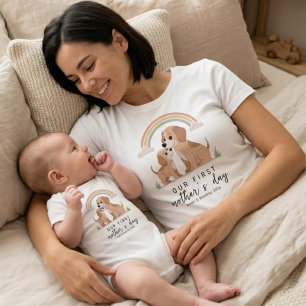 Hond Moeder Puppy Eerste Moederdag Pastel Regenboo T-shirt