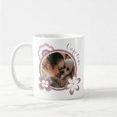 Hond Moeder Retro Bloemen Blush Roze Aangepaste Fo Koffiemok (Links)