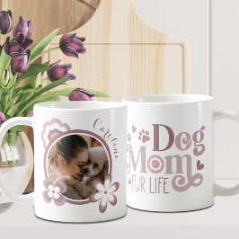 Hond Moeder Retro Bloemen Blush Roze Aangepaste Fo Koffiemok