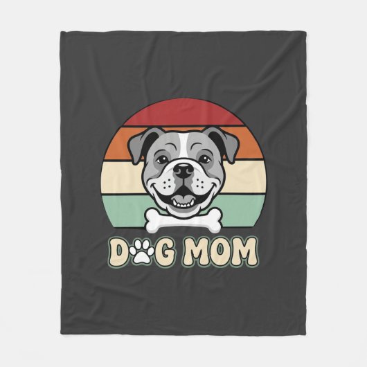 Hond Moeder Retro Bulldog Vector Fleece Deken (Voorkant)