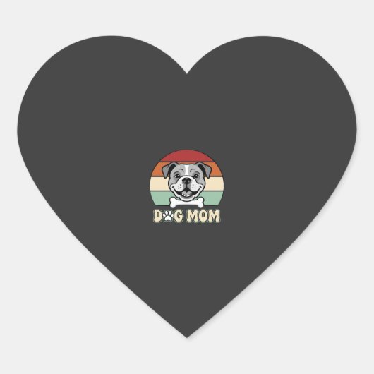 Hond Moeder Retro Bulldog Vector Hart Sticker (Voorkant)
